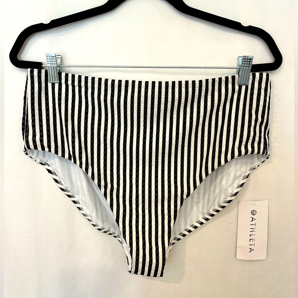 Athleta Women’s High Rise Striped Seersucker Bathing Suit Bottom Size L, NWT!